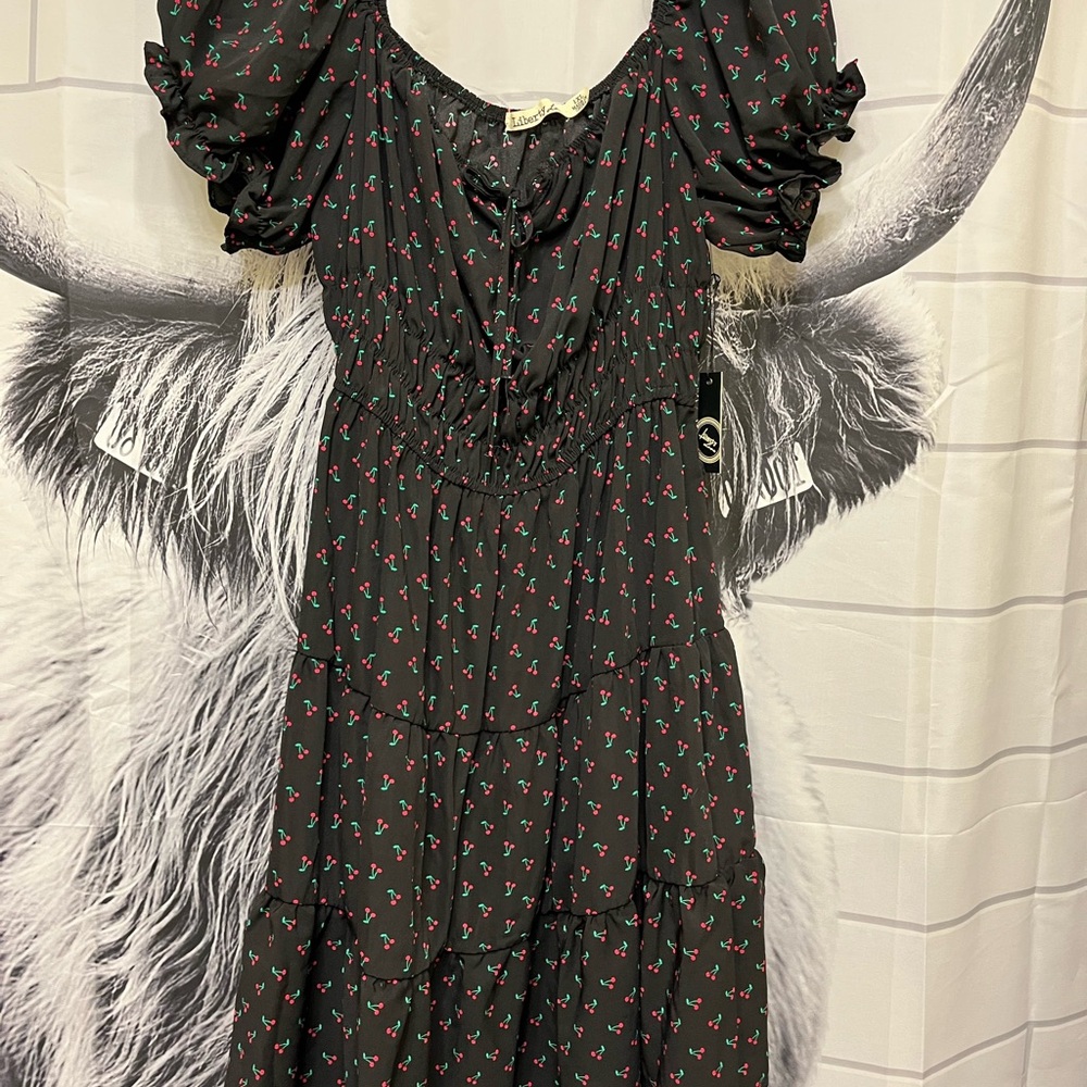 Liberty Love Black Midi Dress Red Cherry Print - Sz. 1X